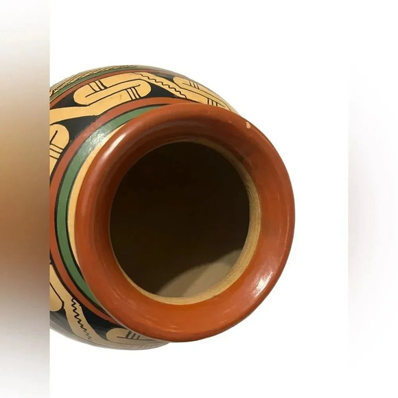 South American Handpainted Pottery Tilted Vase Planter Round Bottom - Picture 5 of 11